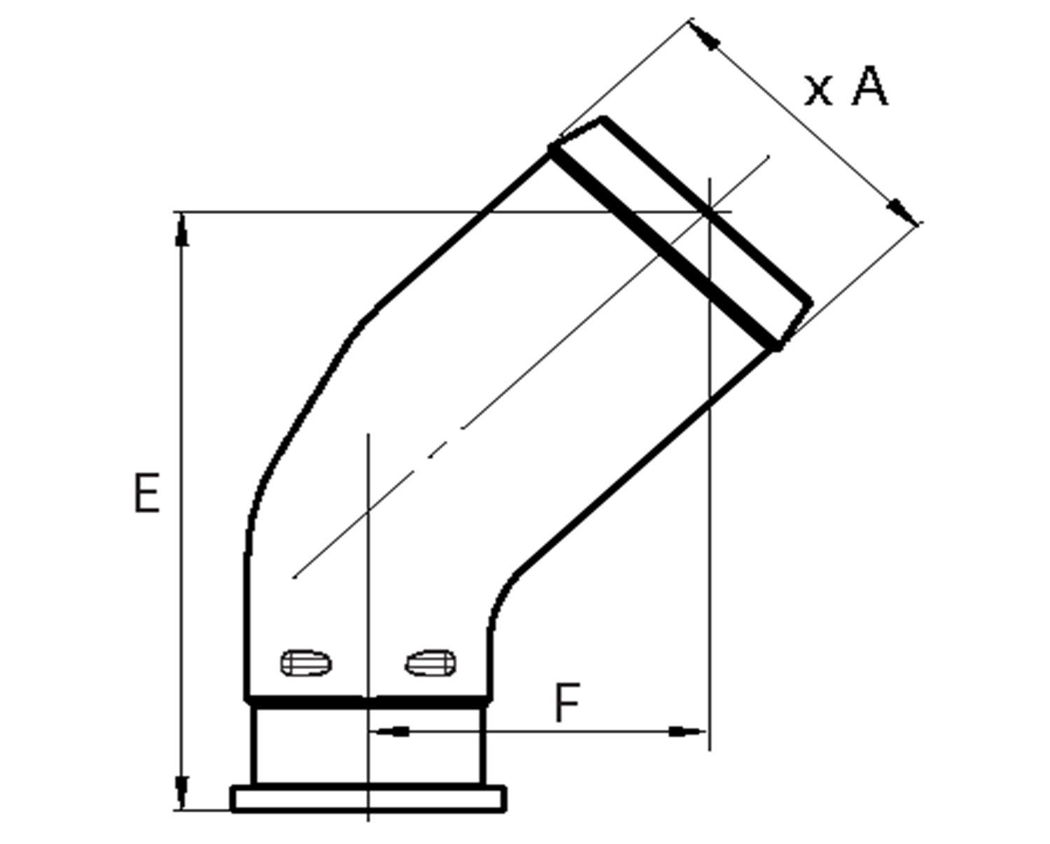 Ansaugstutzen 45° für XPi XAi Pumpen von Hydro-Leduc, Skizze